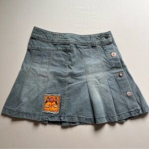 IKKS blue denim y2k 90’s 2000’s patch beaded pleated mini skirt
